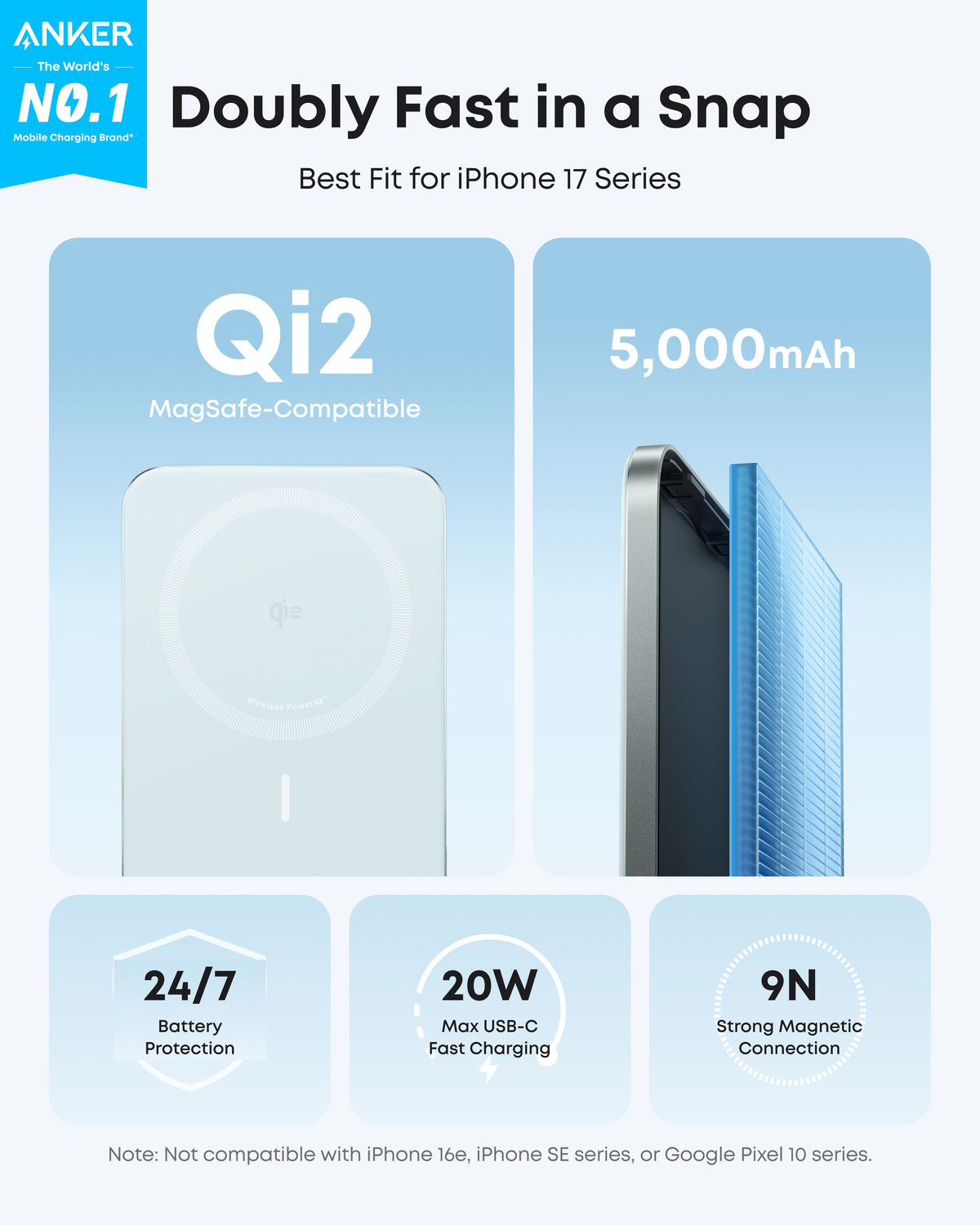Anker Nano 5K MagGo slim power bank with USB-C port, compact portable charger for smartphones and devices.