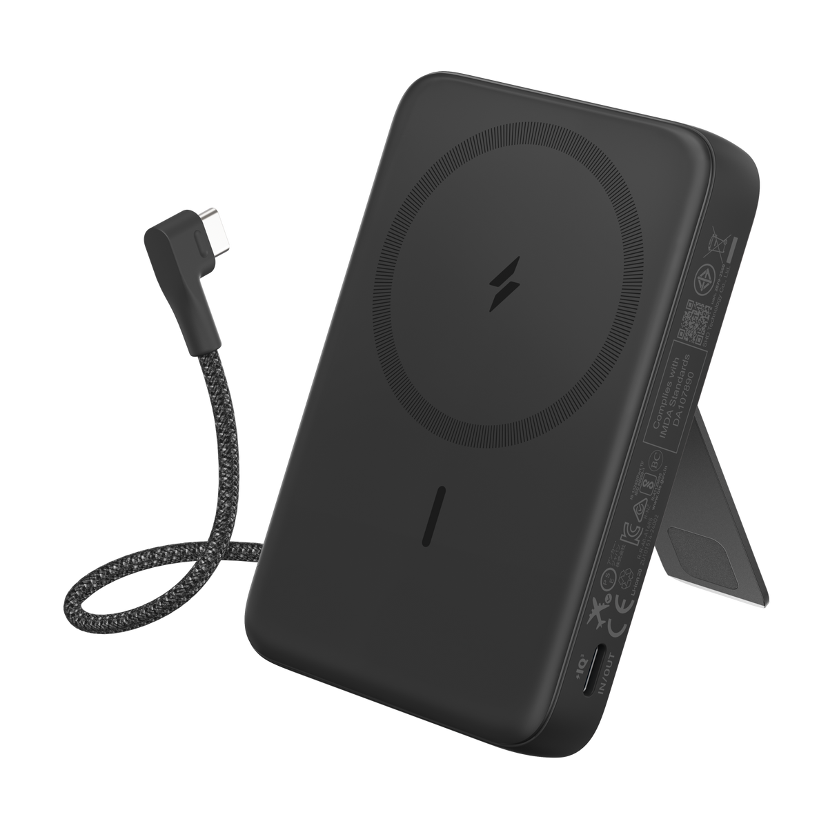 Anker Zolo Magnetic Power Bank 10K with 30W USB-C cable, compact black portable charger with magnetic attachment and built-in USB-C cable.