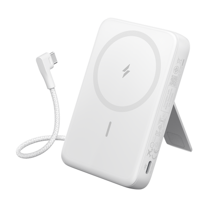 Anker Zolo Magnetic Power Bank 10K with built-in USB-C cable, compact portable charger with 30W power output.