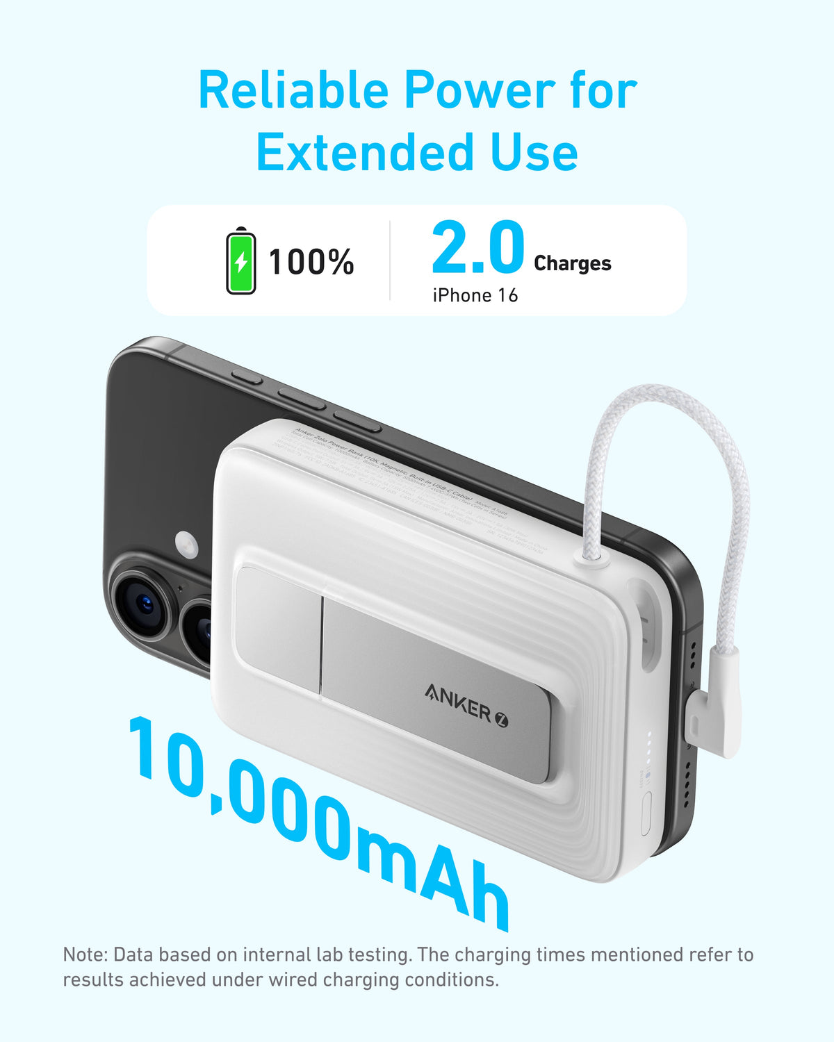 Anker Zolo Magnetic Power Bank with 10KmAh capacity, 30W charging, built-in USB-C cable, compact portable design
