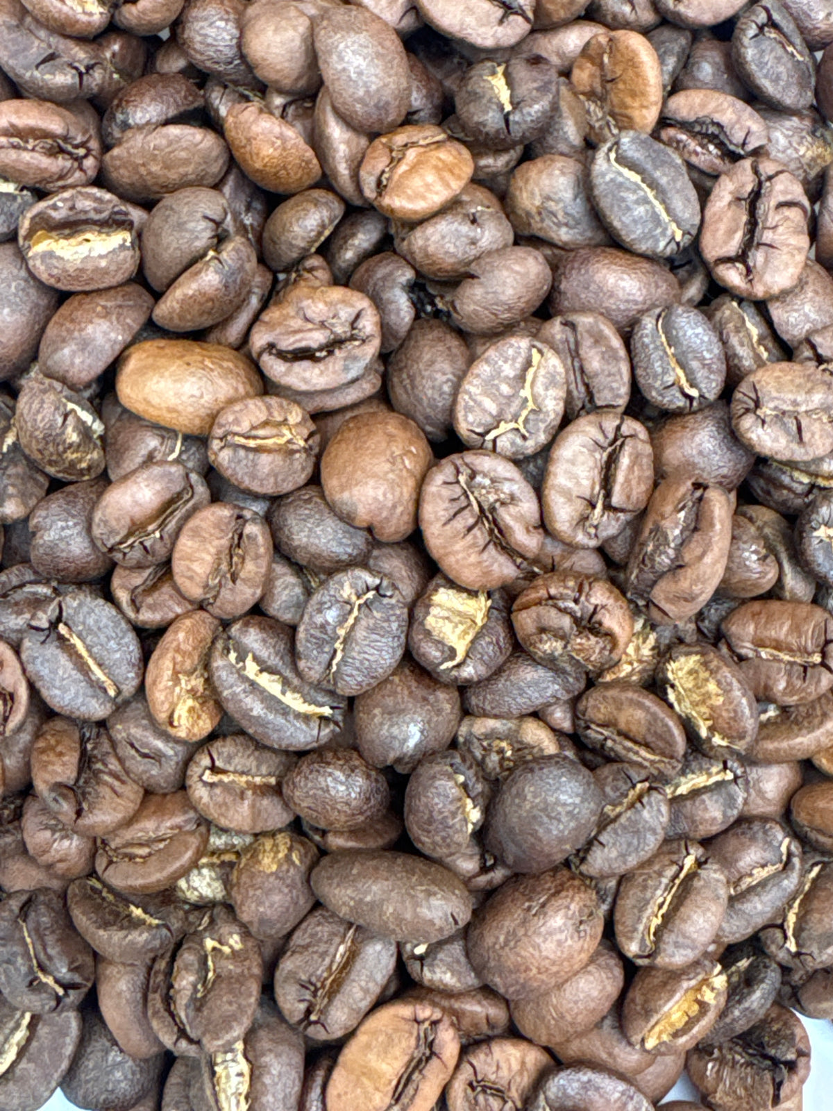 Freshly roasted Lunar Espresso Blend coffee beans from Good Brothers Coffee LLC in a rustic bag.