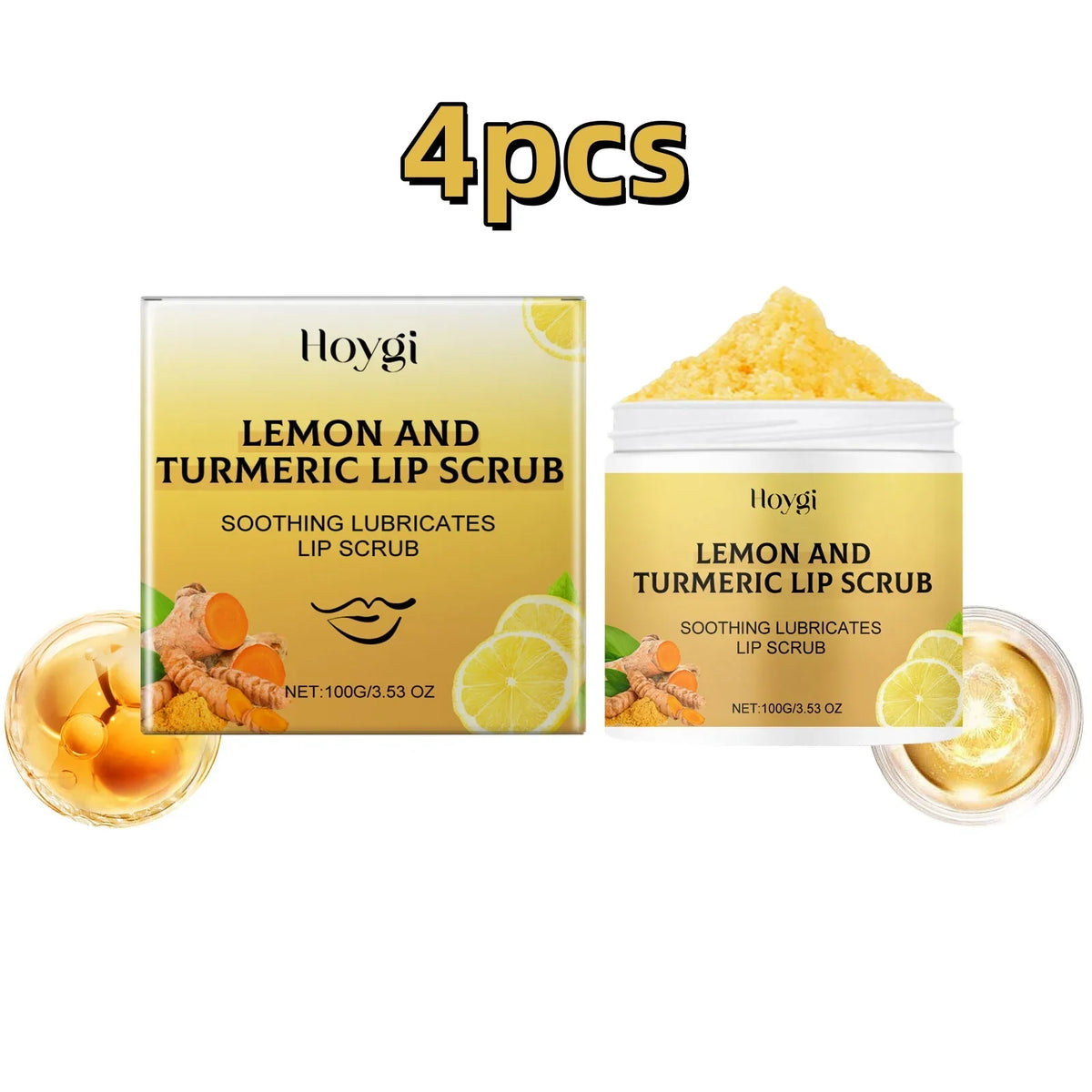 Blushimmer Hoygi 100g turmeric lemon lip scrub with natural exfoliants, moisturizing and nourishing chapped lips gently.