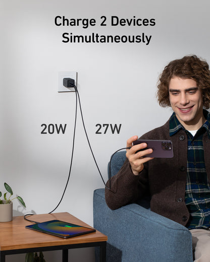 Anker 523 Nano 3 47W charger with compact design and USB-C port, ideal for fast charging compatible devices