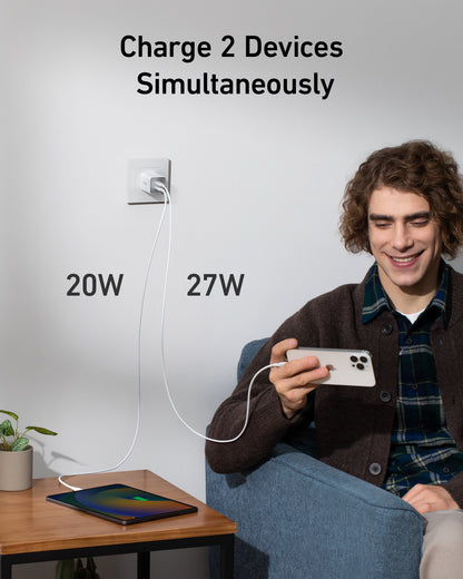 Anker 523 Nano 3 charger with 47W power adapter, compact design, white color, and USB-C port for fast charging.