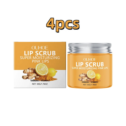 Blushimmer Ouhoe 50g turmeric lip scrub with natural ingredients, moisturizing, exfoliating, and nourishing dry, cracked lips.