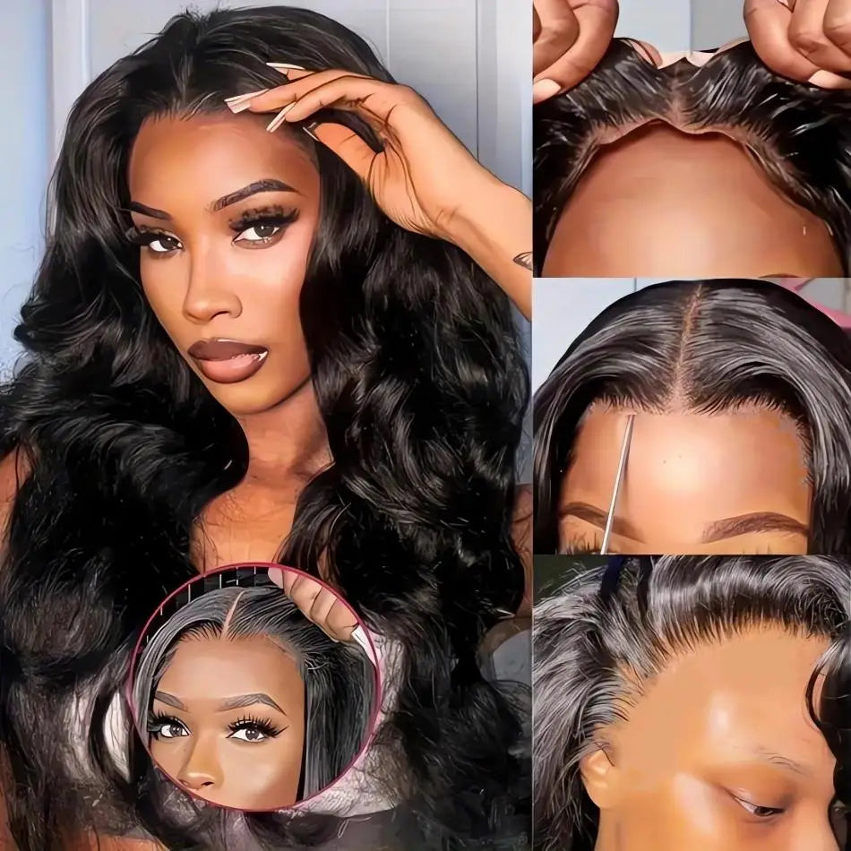 Natural human hair body wave lace front wig by Selvanelle with 5x5 lace frontal and 4x4 Brazilian closure, ready-to-wear, glueless design.