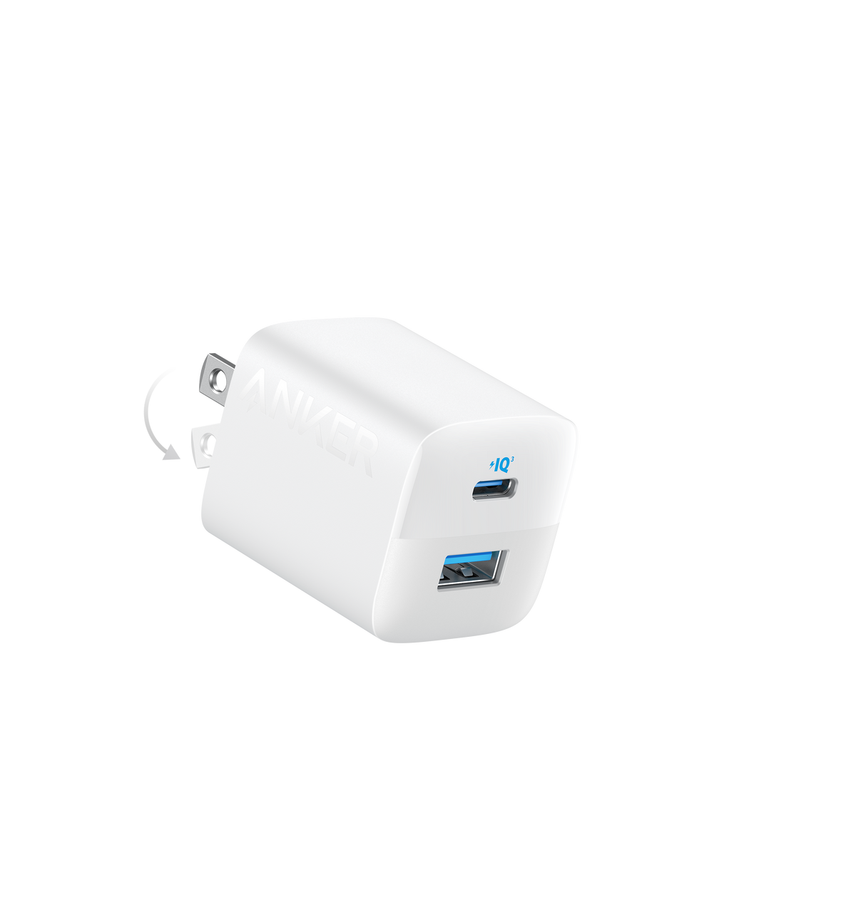 Anker 323 33W charging charger with USB-C port, compact design, and white plastic exterior.