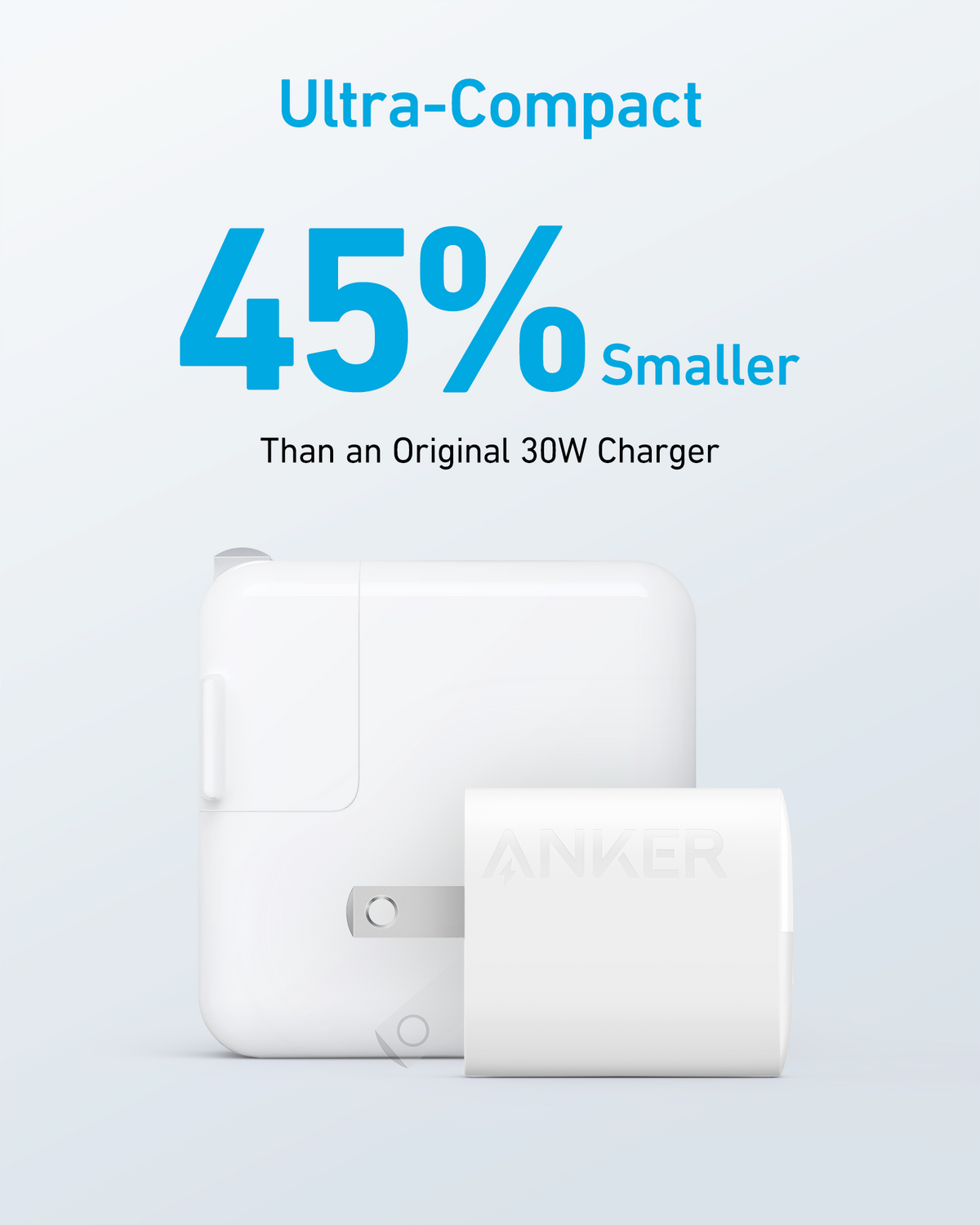 Anker 323 33W charging-only USB-C wall charger with compact design and foldable prongs for portable use.