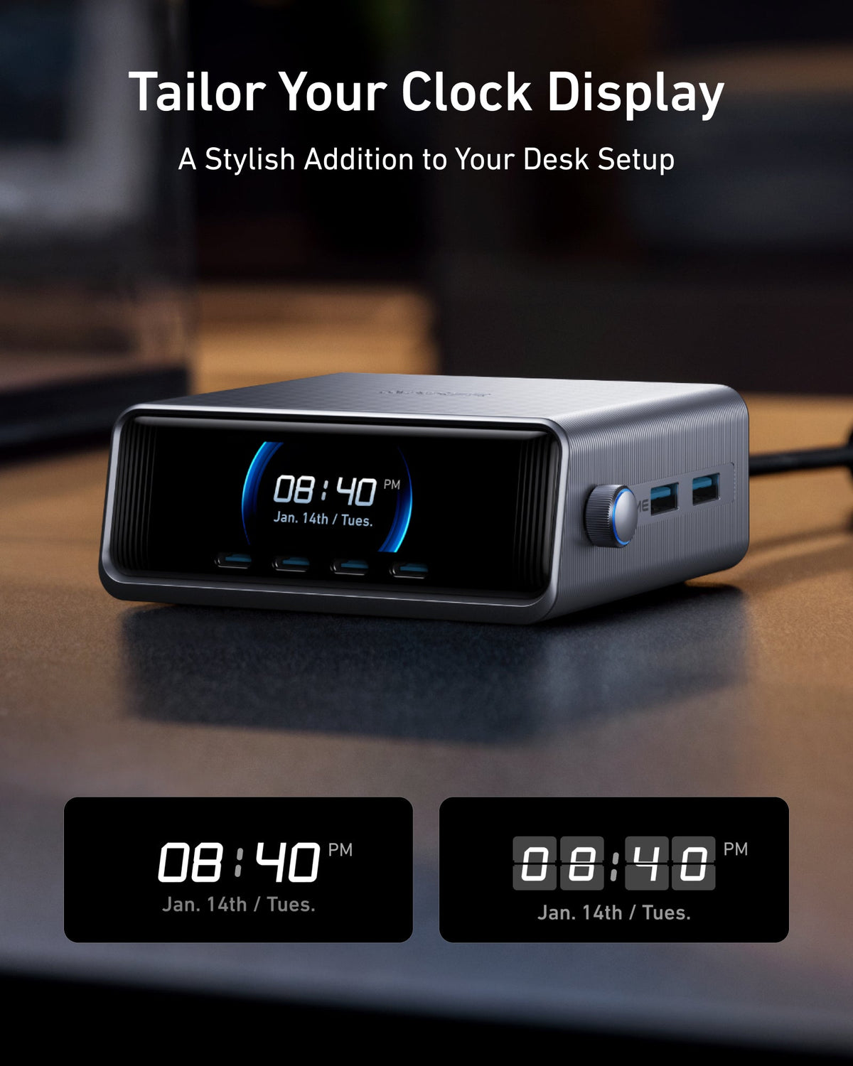 Anker Prime 250W GaN charger with six ports, compact design, and sleek black finish on a white background.