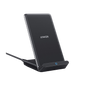 Anker 313 wireless charging stand for smartphones, sleek black design, holds device upright for convenient wireless charging.