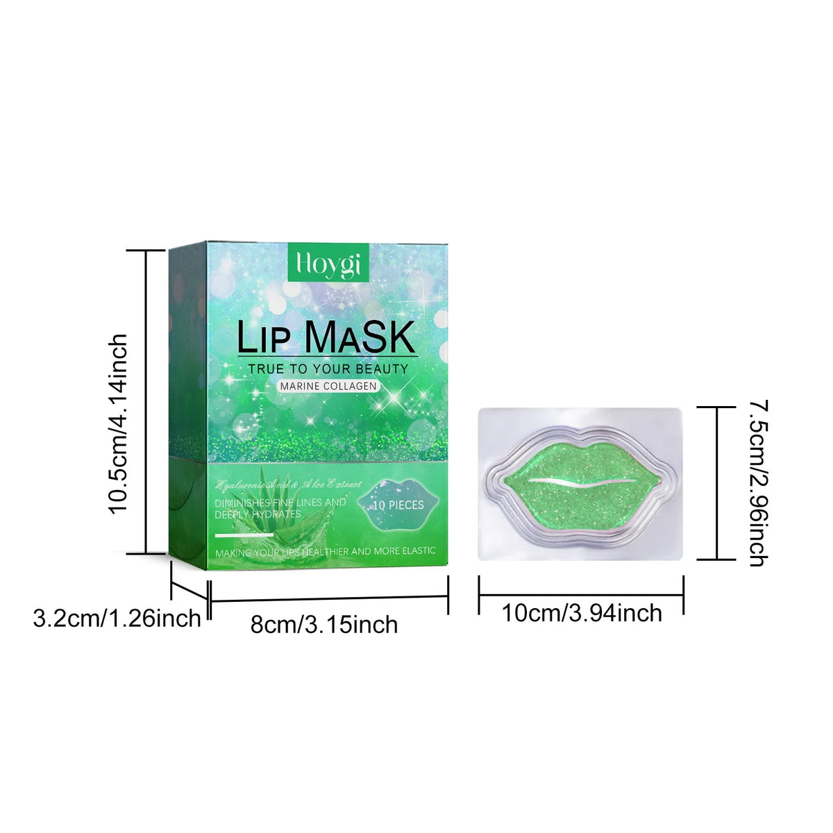 Hoygi Aloe exfoliating lip mask by Blushimmer, 10pcs, moisturizing, plumping, repairing, and smoothing lips with dead skin removal.