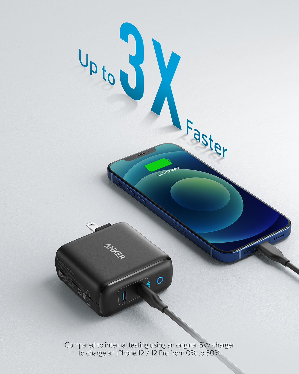 Anker 324 40W charging-only USB-C wall charger with compact design and foldable prongs.