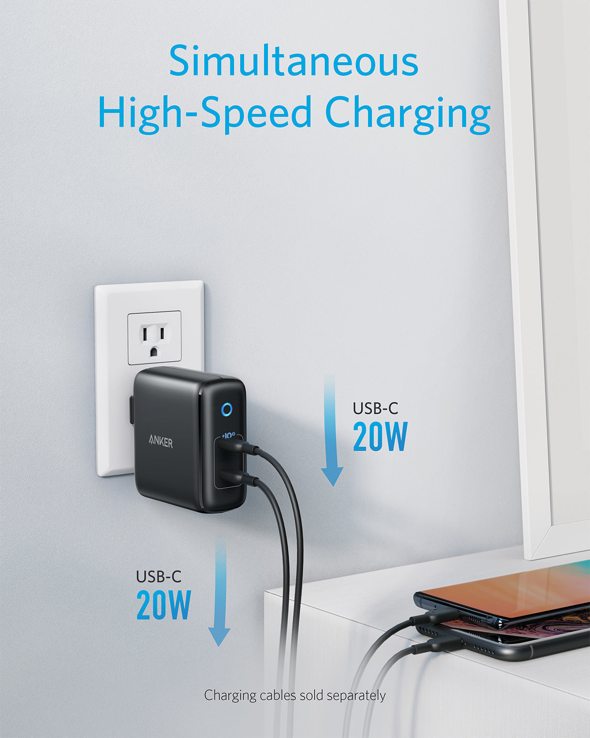 Anker 324 40W charging adapter with compact design and USB-C port for fast device charging.