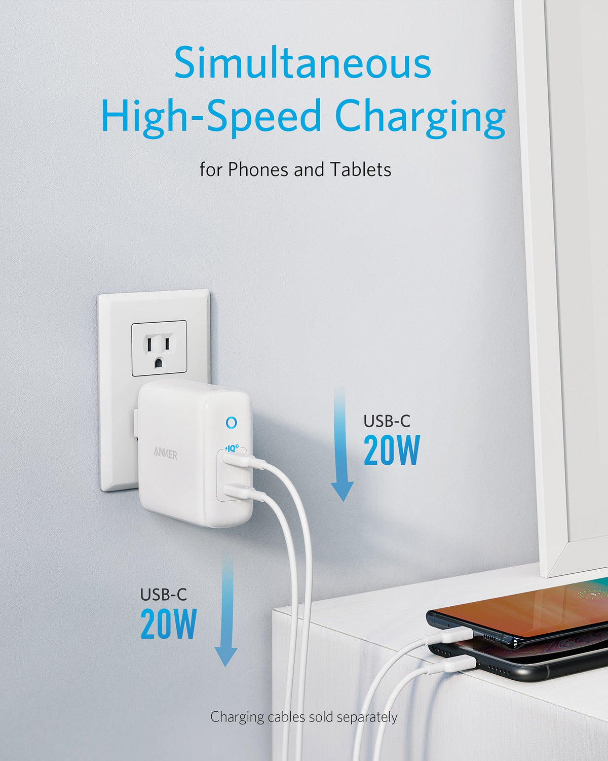 Anker 324 40W charging only power adapter with compact black design and USB-C port for fast device charging