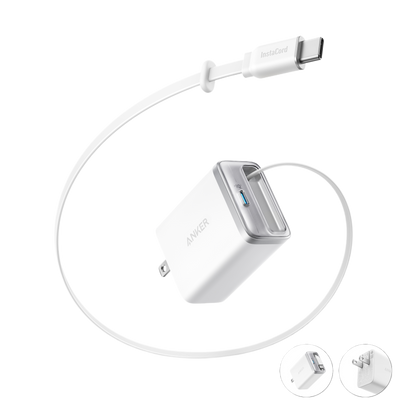 Anker Nano 35W charger with built-in retractable USB-C cable, compact design for fast charging devices.