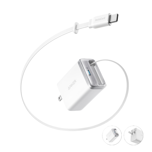 Anker Nano 35W charger with built-in retractable USB-C cable, compact design for fast charging devices.