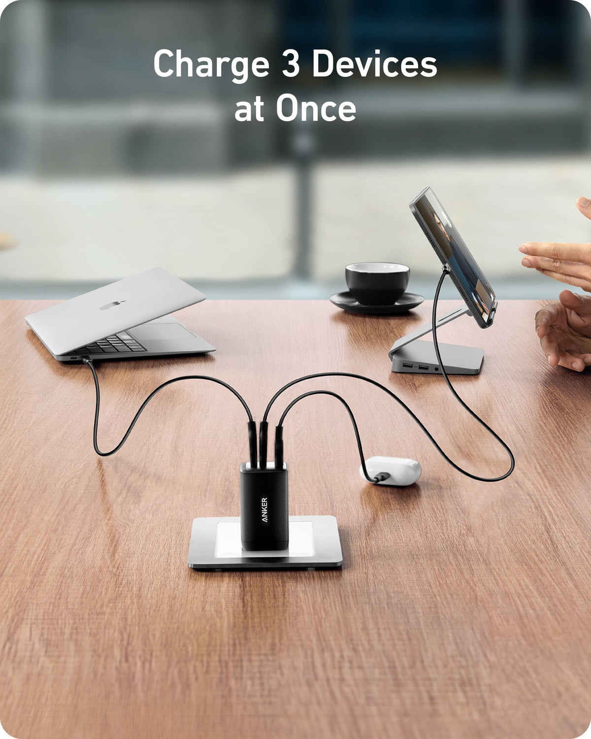 Anker 735 Nano II 65W USB-C charger for fast charging devices, compact design, shown with charging port and LED indicator.