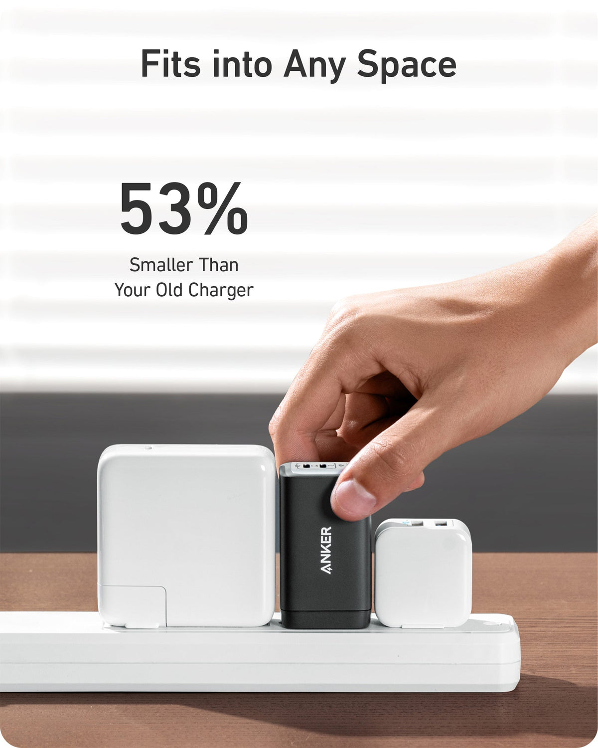 Anker 735 Nano II 65W charging adapter, compact USB-C power charger with sleek design and folding prongs.