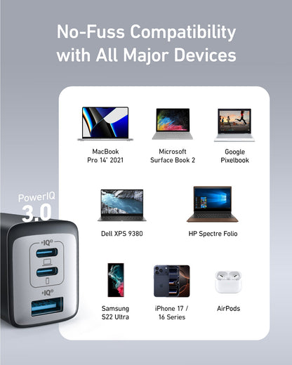 Anker 735 Nano II 65W compact charging adapter for quick and efficient device charging, shown in the image.