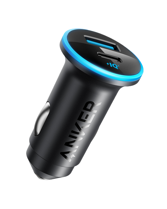Anker 323 Car Charger with 52.5W power output, featuring multiple USB ports for fast device charging in a vehicle.