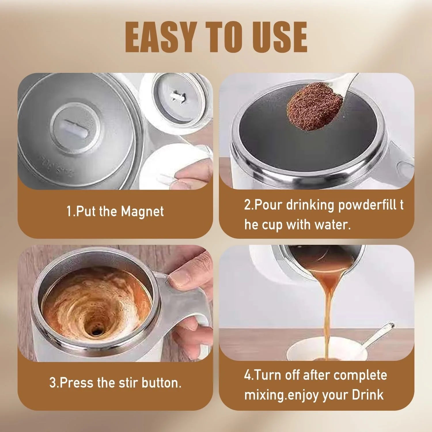 Self Stirring Coffee Mug Automatic Magnetic Stirring Cup Rechargeable Stainless Steel Electric Mug for Coffee Tea Milk Hot Drink