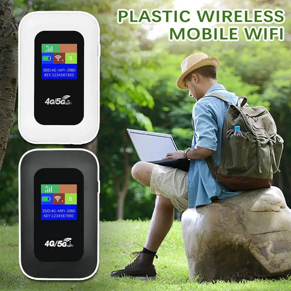 Portable SFORGE 4G LTE mobile WiFi router with SIM slot, compact design, and battery indicator for reliable internet access.