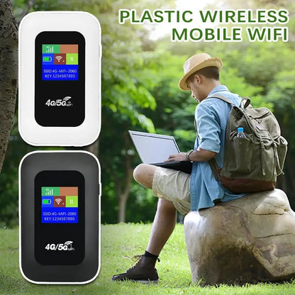 Portable SFORGE 4G LTE mobile WiFi router with SIM slot, compact design, and battery indicator for reliable internet access.