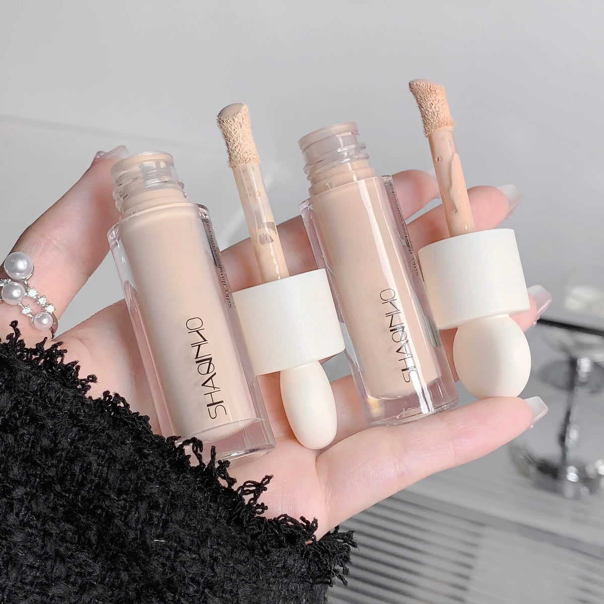 Blushimmer Flawless Finish Liquid Concealer for full coverage, blemishes, dark circles, and freckles, with smooth, long-lasting application.