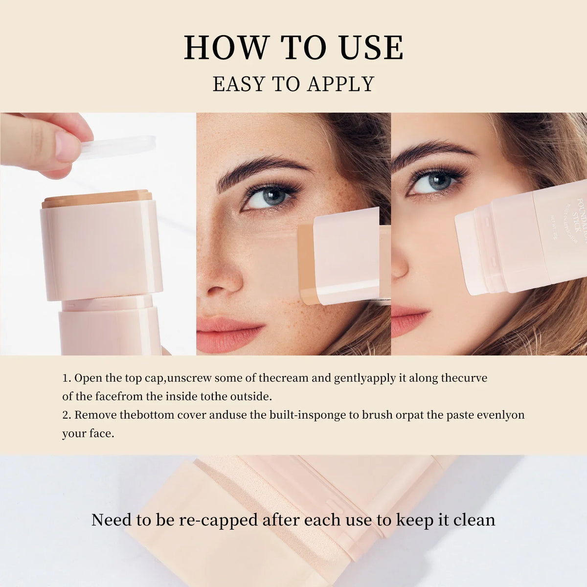 Blushimmer O'cheal two-in-one concealer and foundation stick with matte waterproof bronzer for contouring and face coverage.