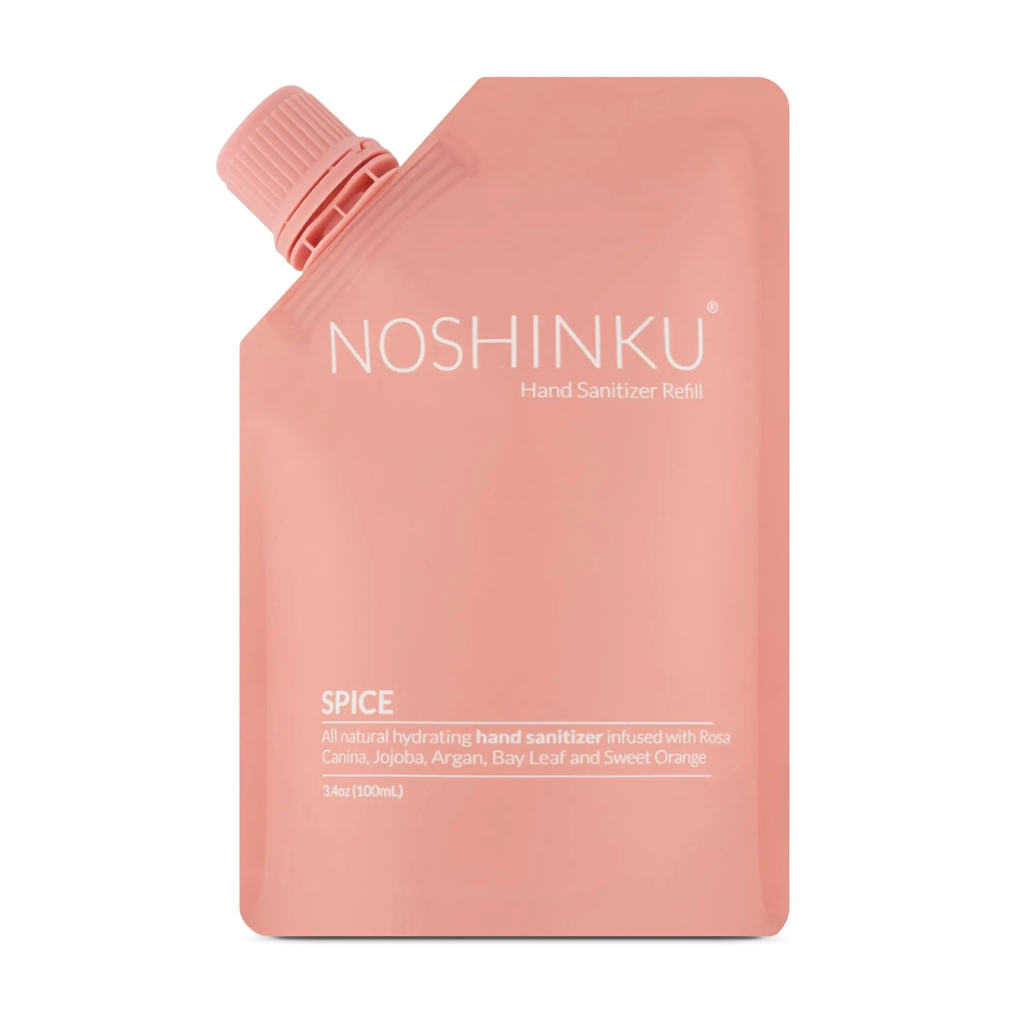 Noshinku - Hand Sanitizer Spray Refill Pouch for Hand Sanitizer Spray Bottles Moisturizing Hand Sanitizer Refill Natural Sanitizer Refill with 70% Sugarcane-Derived Alcohol 100 mL Orange Spice