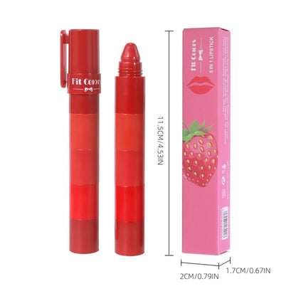 Blushimmer 5-in-1 fruit velvet matte lipstick set with long-lasting, highly pigmented, moisturizing lip balms in a sleek packaging.