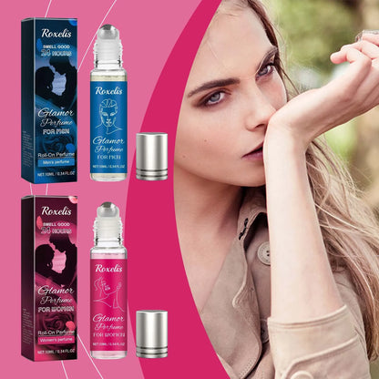 Blushimmer Roxelis 10ml pheromone perfume roller ball, natural long-lasting fragrance for flirting and glamour, shown in image.