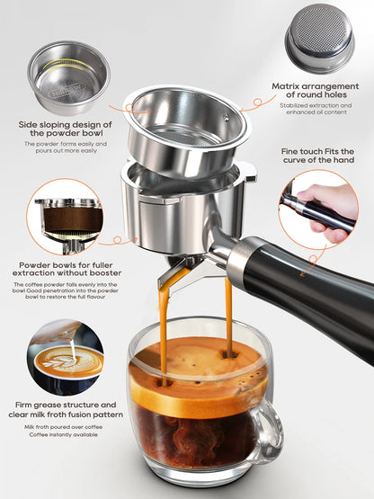 HiBREW 20 Bar semi-automatic espresso machine with sleek design, temperature control, for hot or cold coffee and cappuccinos.