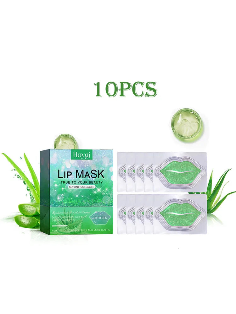 Hoygi Aloe exfoliating lip mask by Blushimmer with 10 pieces, moisturizing and plumping for smooth, repaired lips.
