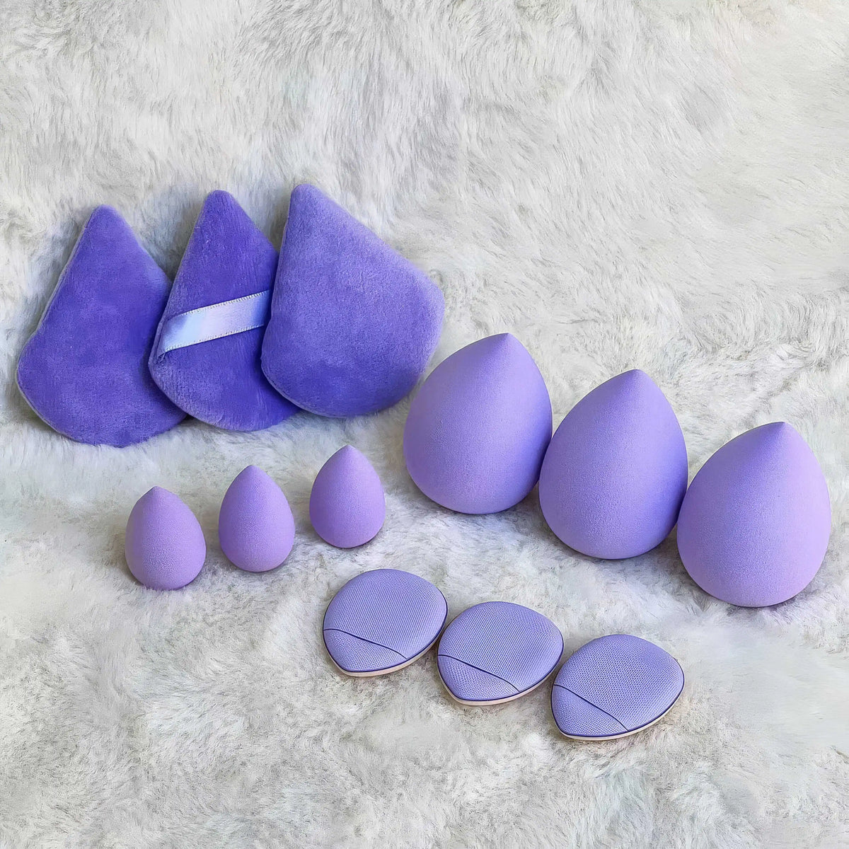 12-piece purple makeup sponge set by Blushimmer featuring latex-free beauty blenders for smooth, flawless foundation application