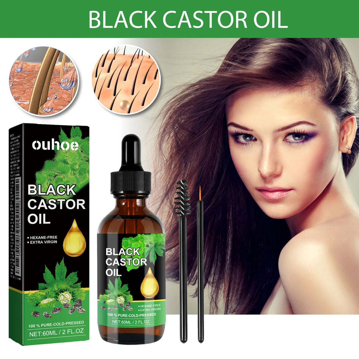 Black Castor Oil Nourishes Hair Growth Care Massage Scalp Treatment Baldness Repair Hydrates Liquid Anti Frizz Loss Hair Serum