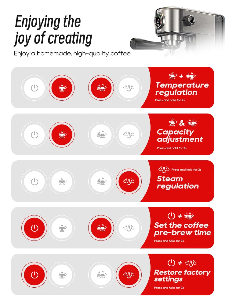 HiBREW 20 Bar semi-automatic espresso coffee machine with sleek design, temperature control, and steam wand for hot and cold beverages