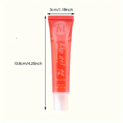 Set of 6 Blushimmer moisturizing clear lip glosses with rosehip, argan, peppermint, aloe, and coconut flavors in translucent plumping lip oils.