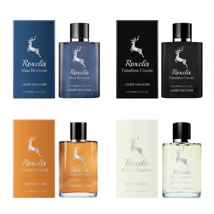 Blushimmer Roxelis 50ml men's cologne bottle with elegant design, showcasing the Charming Perfume series for lasting freshness and attraction.