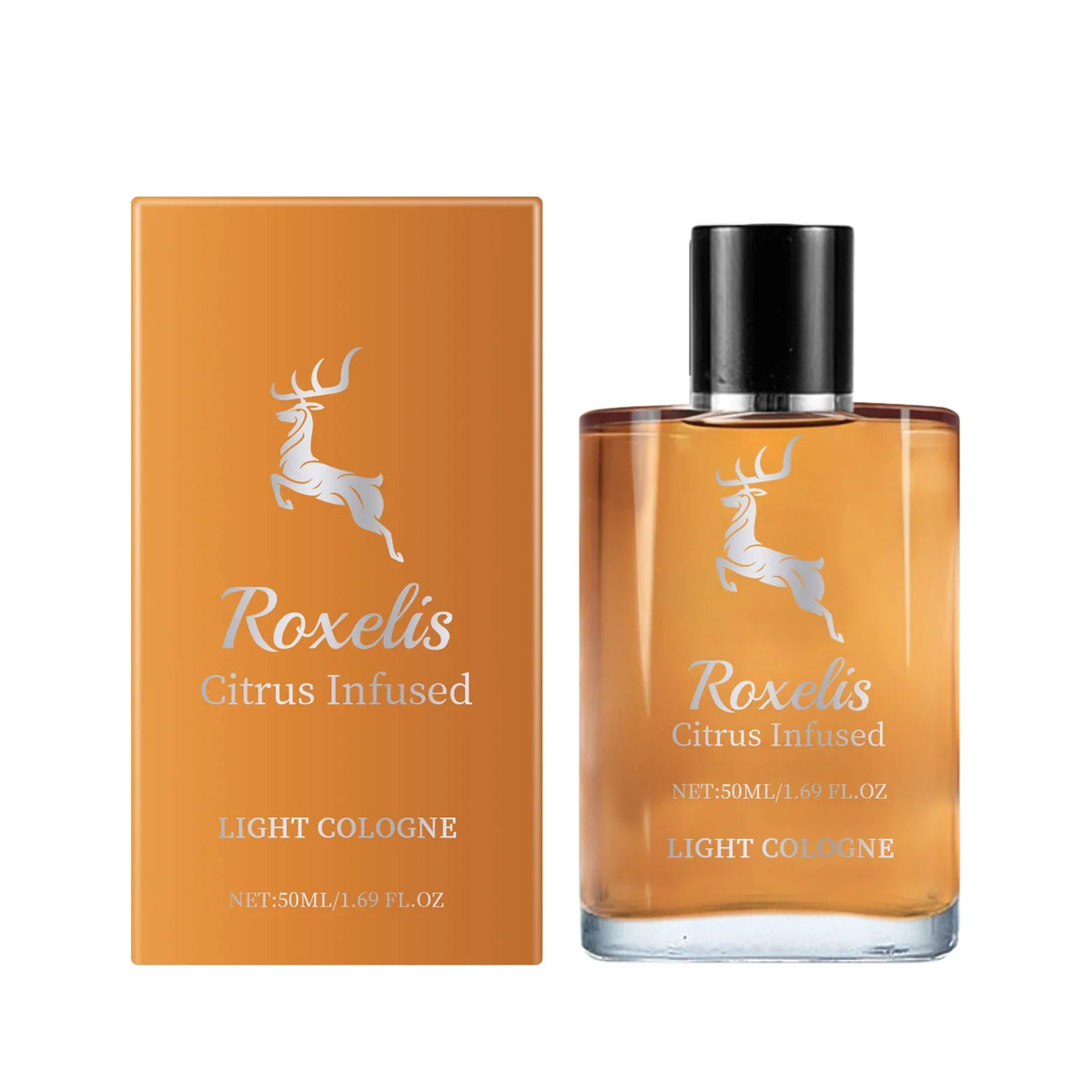 Blushimmer Roxelis 50ml cologne bottle with elegant design, showcasing lasting pheromone perfume for men, perfect for dating and flirting.