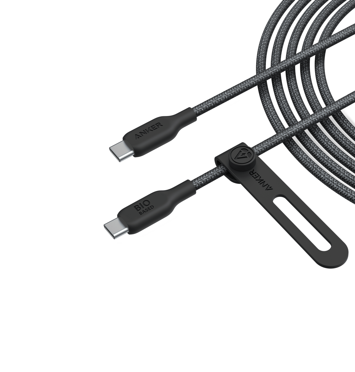 Anker 543 USB C to USB C charging cable, 10 ft long, designed for high-power 240W fast charging, with a black cable and connector.