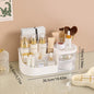 Blushimmer cosmetic storage box with drawer, desktop organizer for lipstick, brushes, and skincare products, beige plastic design