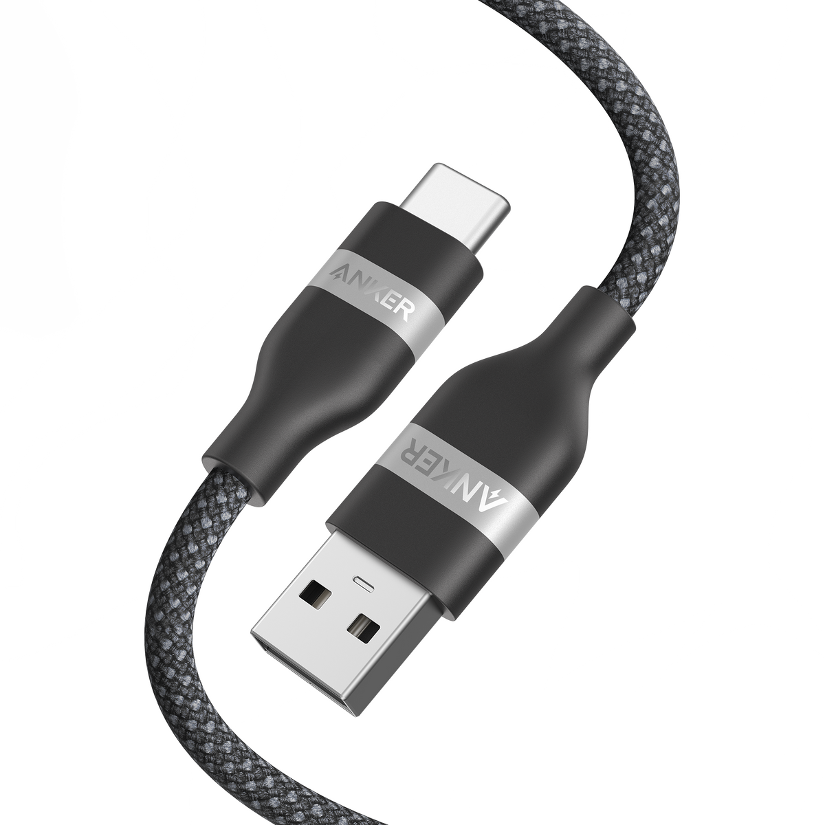Anker USB-A to USB-C upcycled braided charging cable, 3 ft or 6 ft length, with durable design and reinforced connectors.