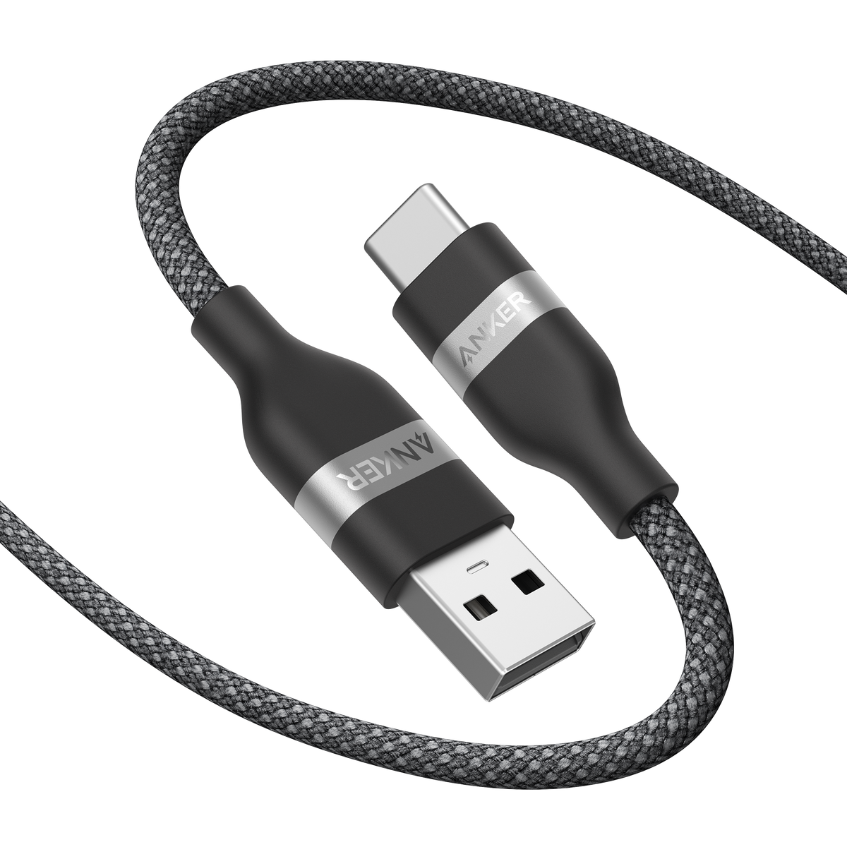 Anker USB-A to USB-C upcycled braided cable in 3 ft and 6 ft lengths, featuring durable braided design and secure connectors.