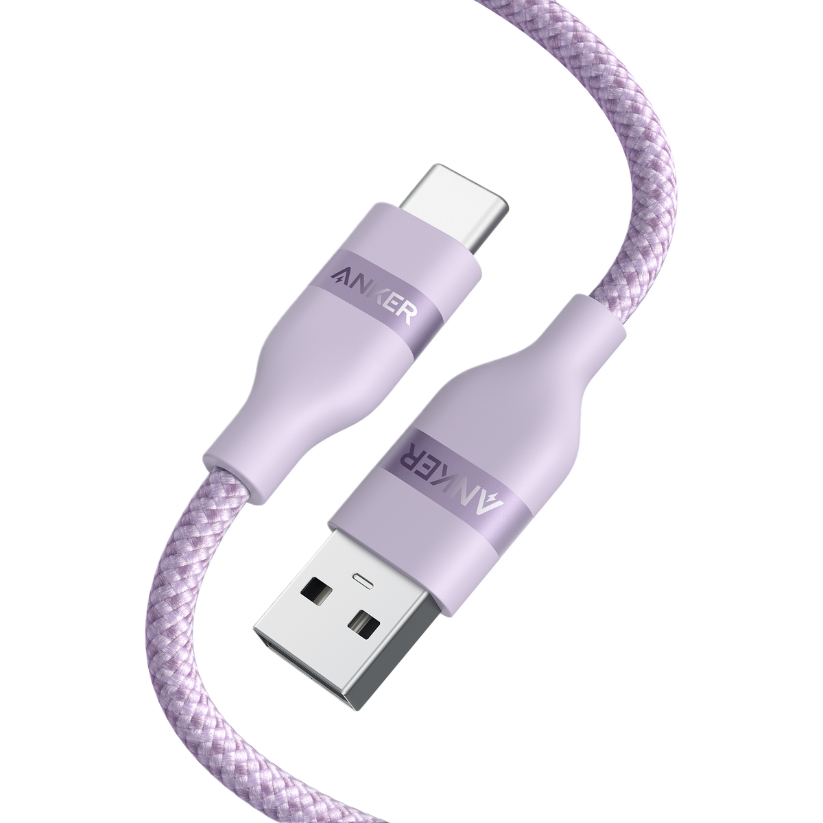 Anker upcycled braided USB-A to USB-C cable in 3 ft or 6 ft length, shown coiled with durable braided design.