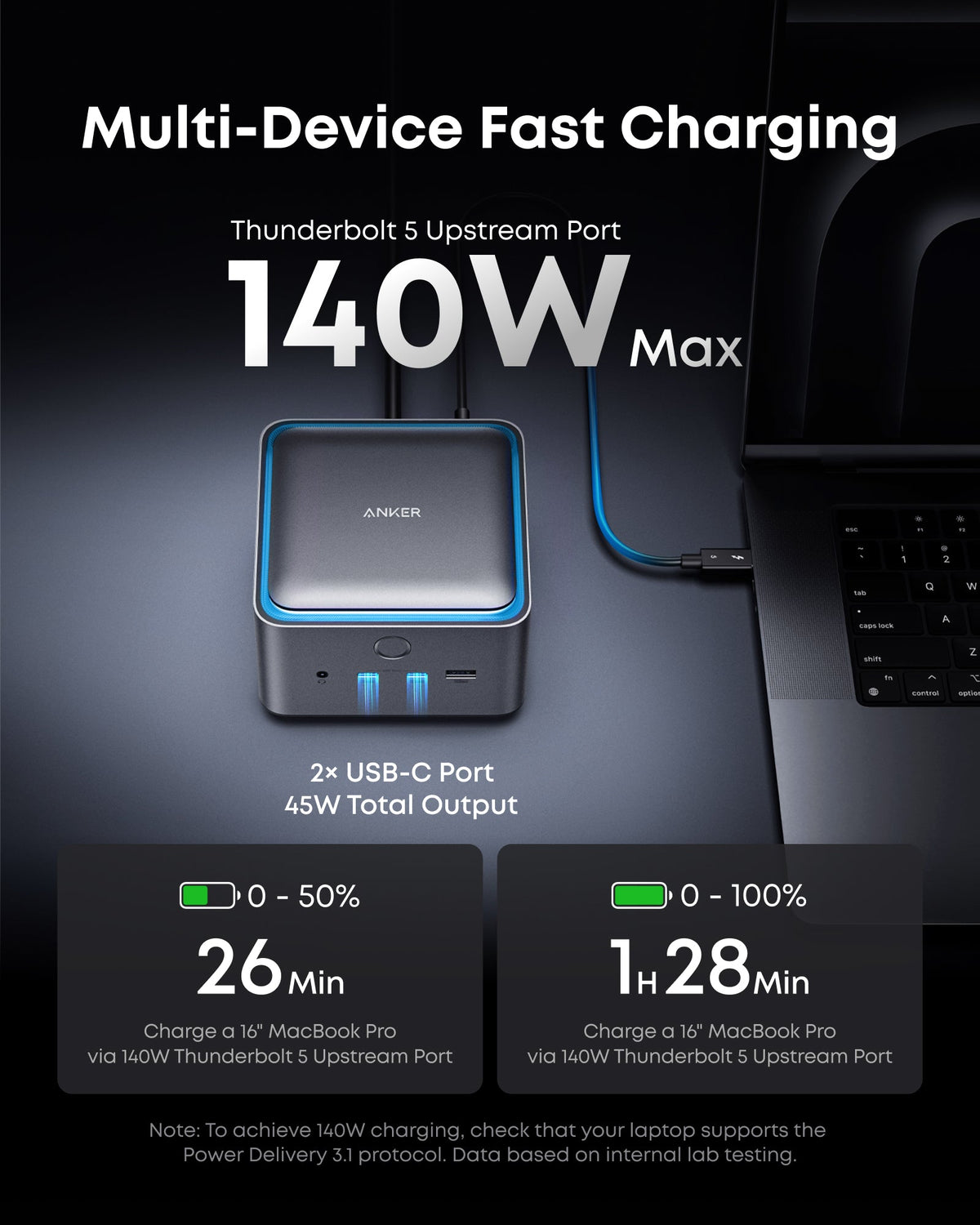 Anker Prime TB5 docking station with multiple ports, sleek design, and Thunderbolt 5 connectivity for high-resolution 8K displays.