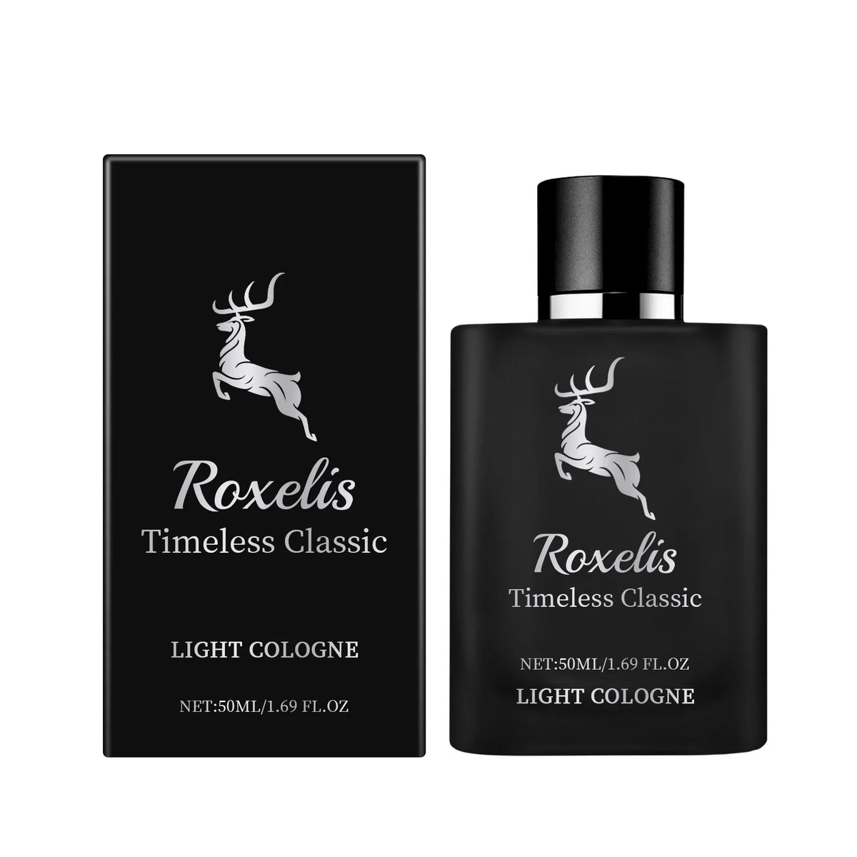 Blushimmer Roxelis 50ml men's cologne bottle with elegant design, showcasing the charming perfume for lasting freshness and attraction.
