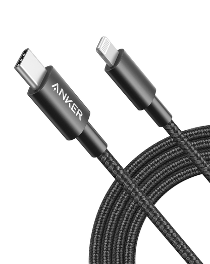 Anker 331 USB-C to Lightning charging cable showing the black cable with USB-C and Lightning connectors.