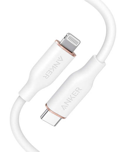 Anker 641 USB-C to Lightning silicone charging cable, black, with reinforced connectors for durable Apple device charging.