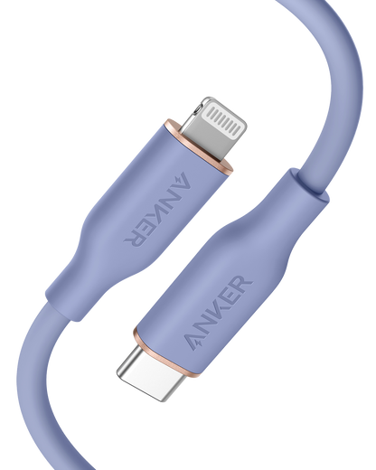 Anker 641 USB-C to Lightning silicone charging cable, showing a close-up of the flexible, durable cable with connectors visible.